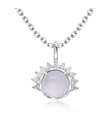 Rose Quartz with CZ Crystal Silver Necklace SPE-5147